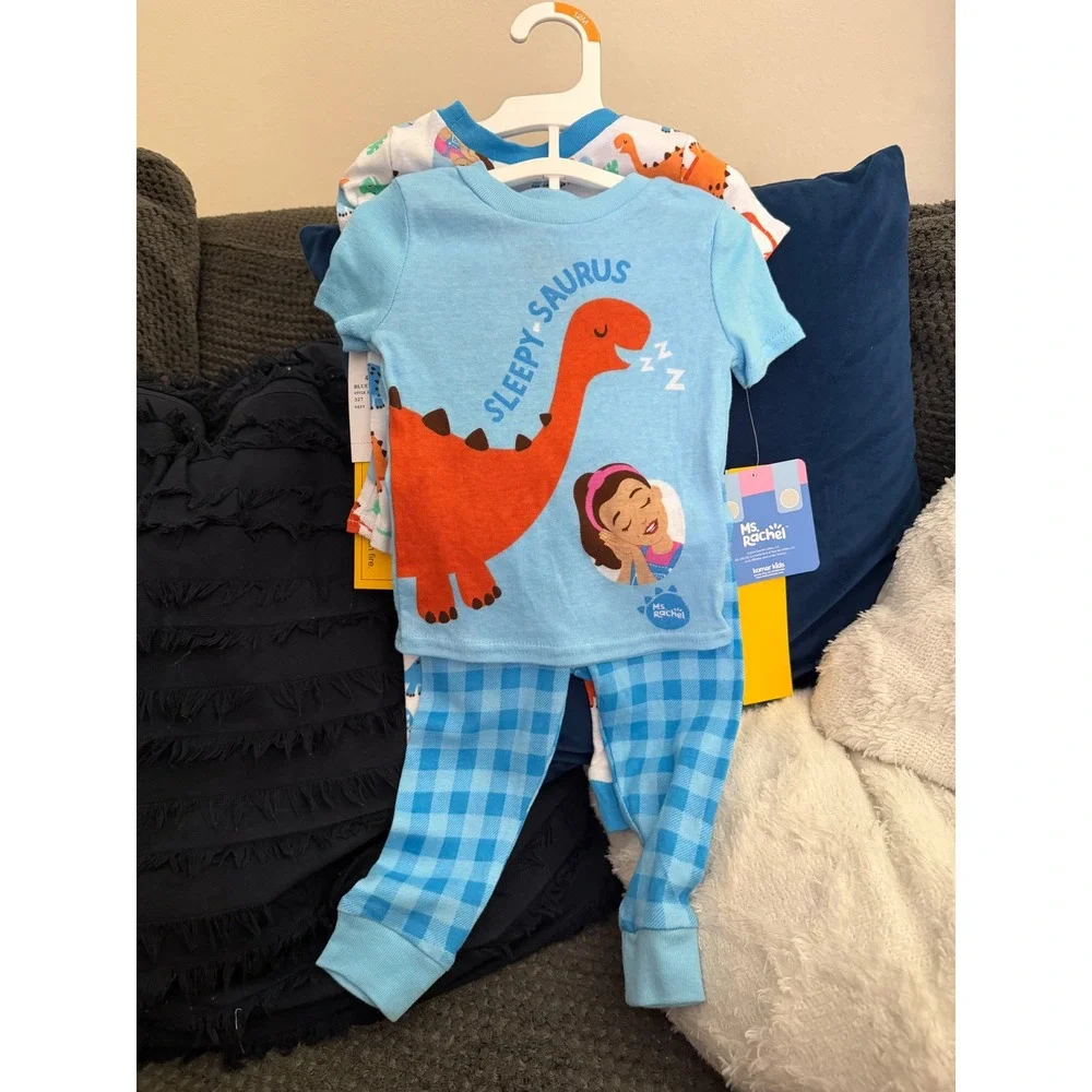 NWT 2 sets of pajamas Ms Rachel 4 Piece Pajama Set 12M Sleepy-Saurus Dinosaur‎
